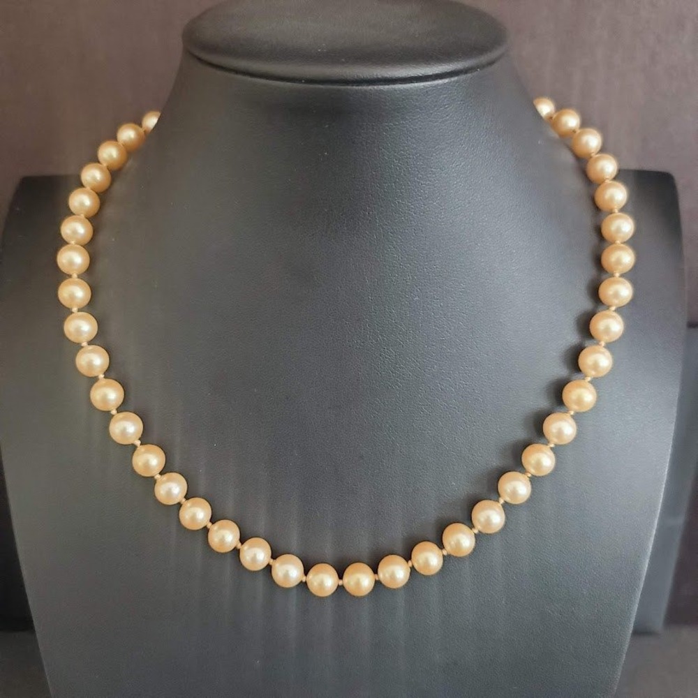 Vintage Monet Faux Pearl Necklace and Bracelet Set Champagne Gold Tone Clasp